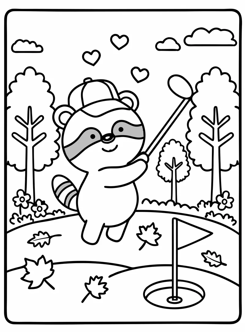 Little Bro swinging a golf club by the flag