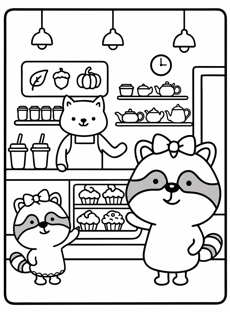 Café Cat serving Mom and Little Sis at the café counter